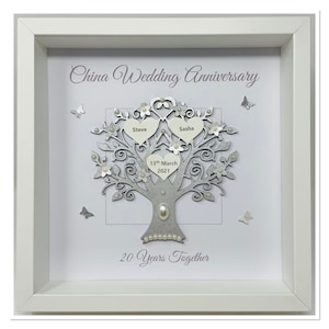 20th 20 Years China Wedding Anniversary Married Couple Husband Wife Gift Present Family Tree Picture Frame Personalised - Message Metallic