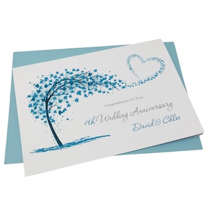 Biglietto di auguri per il 4° anniversario di matrimonio in lino, regalo per moglie, marito, coppia, amici - Sweeping Heart