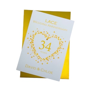 34. Hochzeitstag Karte - Opal 34 Jahre vierunddreißig Grußkarte, Geschenk für Frau Mann Eltern Paar Freunde - Liebe Herz