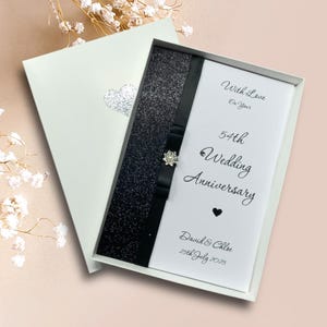 54th Wedding Anniversary Card - Glass 54 Year Fifty Fourth Gift Wife Husband Girlfriend Boyfriend - 18 Colours to Choose - Luxury Bow