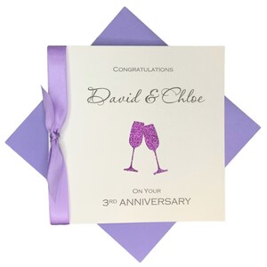 Kaart 3e verjaardag - Leder 3 jaar derde huwelijksverjaardag wenskaart Cadeau voor vrouw echtgenoot paar vrienden - champagne