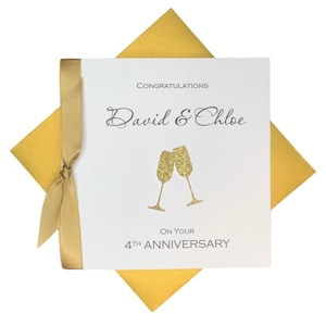 Biglietto di auguri per il 4° anniversario di matrimonio in lino, regalo per moglie, marito, coppia, amici - Champagne