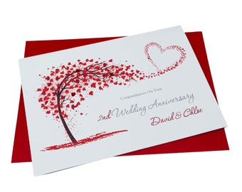 Carte de 2e anniversaire en coton, 2 ans pour le deuxième anniversaire de mariage, cadeau pour femme, mari, couple, amis, SH 2
