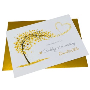 Tarjeta del primer aniversario - Tarjeta de felicitación en papel para el primer aniversario de bodas, regalo para esposa, esposo, pareja, amigos - Corazón deslumbrante