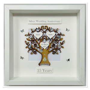 25th 25 Years Silver Wedding Anniversary Gift Present Married Husband Wife Custom Family Tree Picture Frame Personalised - Classic