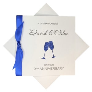 2° Anniversario - Biglietto di auguri in cotone per il secondo anniversario di matrimonio, regalo per moglie, marito, coppia, amici - Champagne