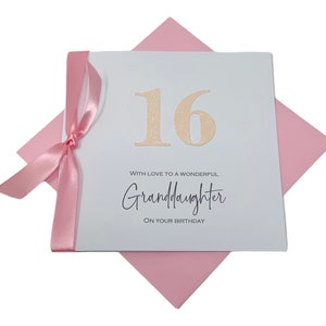 Verjaardagskaart kleindochter - Gepersonaliseerde luxe wenskaart, cadeau - 17 kleuren - ELK JAAR - glitternummer