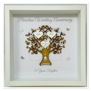 18th 18 Years Porcelain Wedding Anniversary Married Couple Husband Wife Gift Present Family Tree Picture Frame Personalised - Message