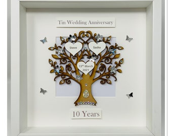 10e 10 jaar blikken huwelijksverjaardag cadeau aanwezig getrouwd man vrouw aangepaste stamboom fotolijst gepersonaliseerd - Klassiek