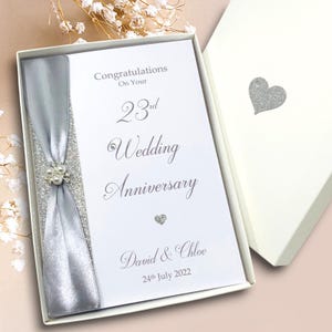 Carte 23e anniversaire de mariage - Plaqué argent 23 ans, 23e anniversaire de luxe carte de voeux, cadeau personnalisé épouse mari parents