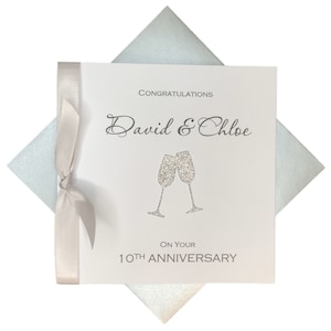 Carte de 10e anniversaire de mariage - Carte de voeux 10 ans en fer blanc, cadeau pour femme, mari, couple d'amis - Champagne