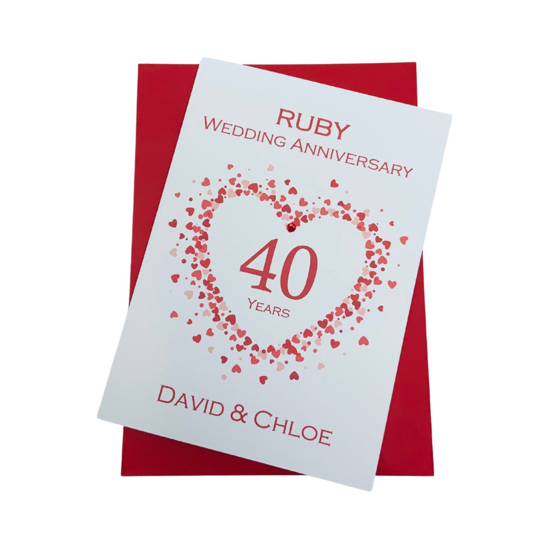 40th Wedding Anniversary Card - Ruby 40 Year Fourtieth Greeting Card ...