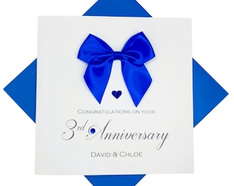3rd Anniversary Card - Leather 3 Year Third Wedding Anniversary Greeting Card Gift for Wife Husband - Colour Choice - RE 3