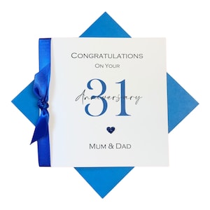Biglietto di auguri per il 31° anniversario di matrimonio - Orologio 31 anni Trentunesimo biglietto di auguri, regalo per moglie marito genitori - 17 colori - Numero nastro