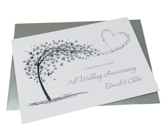 3rd Anniversary Card - Leather 3 Year Third Wedding Anniversary Greeting Card Gift for Wife Husband Couple Friends - SH 3