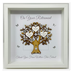 Retirement Gift for Women, Men - Personalised Tree Picture Frame - Happy Retirement Present for Her, Him - Grey & Silver Glitter
