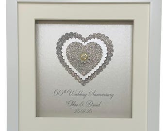 60e diamanten huwelijksverjaardag cadeau voor echtgenoot echtgenote echtpaar ouders verjaardag - kies hartkleur - glitter coquillehart - GSH 60