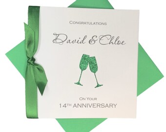 Carte de 14e anniversaire de mariage - Ivoire 14 ans, quatorzième carte de voeux, cadeau pour femme mari parents couple amis - champagne