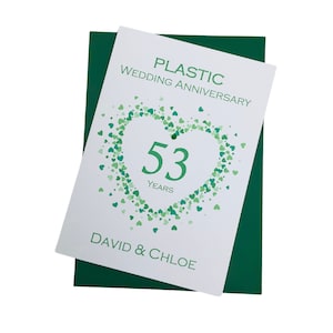 53.Hochzeitstag Karte - Kunststoff 53 Jahre fünfzig dritten Gruß Geschenk Frau Ehemann Eltern Paar Freunde - Liebe Herz