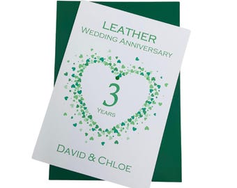 3rd Anniversary Card - Leather 3 Year Third Wedding Anniversary Greeting Card Gift for Wife Husband Couple Friends - LH 3