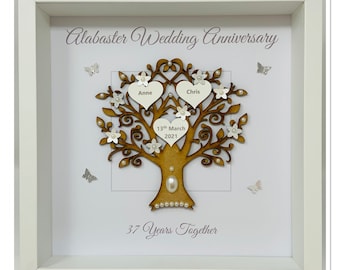 37th 37 Years Alabaster Wedding Anniversary Married Couple Husband Wife Gift Present Family Tree Picture Frame Personalised - Message