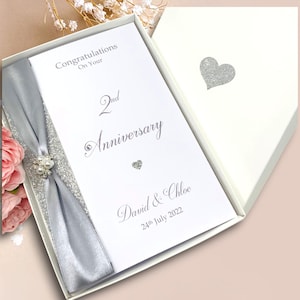 Tarjeta de 2.º aniversario: tarjeta de felicitación de lujo de algodón para el segundo aniversario de bodas, regalo personalizado para esposa, esposo, novia y novio