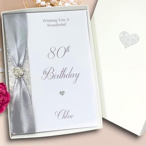80e verjaardagskaart - gepersonaliseerde luxe wenskaart, cadeau voor oma opa vrouw echtgenoot broer zus zoon dochter - kleurkeuze