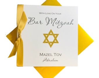 Personalised Bar Mitzvah Mazel Tov Star of David Luxury Greeting Card Jewish Coming of Age Jewish Boy Son Grandson Brother - RG 1