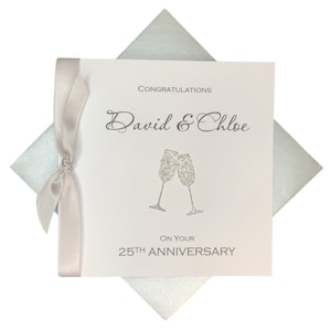Biglietto d'auguri per il 25° anniversario di matrimonio - Biglietto d'auguri in argento per il 25° anniversario, regalo per moglie, marito, genitori, coppia, amici - Champagne