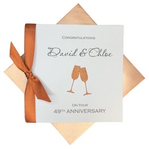Carte d'anniversaire de mariage pour 49 ans - Cuivre, 49 ans, quarante-neuvième cadeau de voeux pour l'épouse, mari, parents, couple, amis, champagne