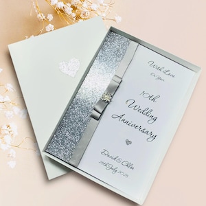 Carte pour 10e anniversaire de mariage - Cadeau 10 ans en fer blanc pour femme, mari, petite amie, petit ami - 18 couleurs au choix - Noeud de luxe