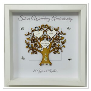 25th 25 Years Silver Wedding Anniversary Married Couple Husband Wife Gift Present Family Tree Picture Frame Personalised - Message
