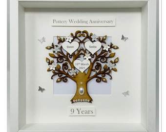 9th 9 Years Pottery Wedding Anniversary Gift Present Married Husband Wife Custom Family Tree Picture Frame Personalised - Classic