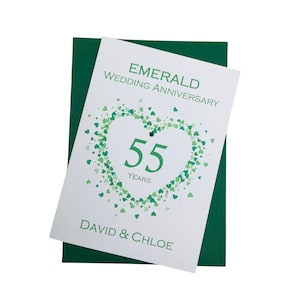 Biglietto d'auguri per il 55° anniversario di matrimonio - Smeraldo 55 anni Cinquantacinquesimo biglietto d'auguri regalo moglie marito genitori coppia amici - Amore cuore