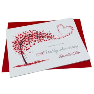 Tarjeta de 40.º aniversario de bodas - Tarjeta de felicitación Ruby para el 40.º aniversario de bodas. Regalo para esposa, esposo, padres, pareja, amigos. - Corazón arrollador.