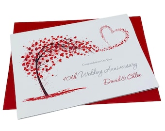 40th Wedding Anniversary Card - Ruby 40 Year Fortieth  Greeting Card Gift for Wife Husband Parents Couple Friends - SH 40
