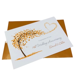 Tarjeta del séptimo aniversario - Tarjeta de felicitación del séptimo aniversario de bodas de cobre para esposa, esposo, pareja y amigos - Corazón deslumbrante