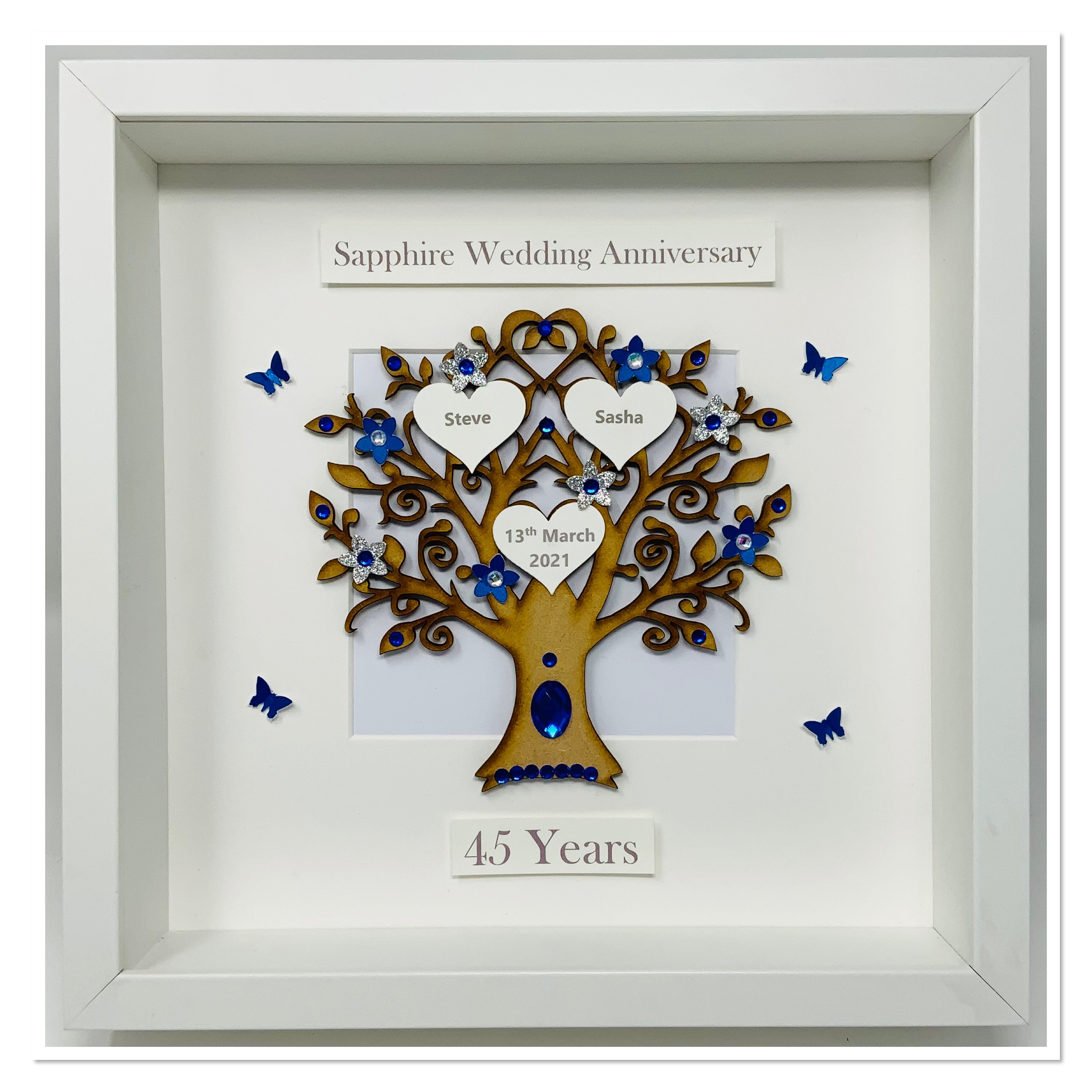 45th 45 Years Sapphire Wedding Anniversary Gift Present Married Husband  Wife Custom Family Tree 3D Box Frame Personalised Classic 