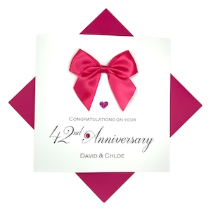 42nd Wedding Anniversary Card - Clock 42 Year Forty Second  Greeting Card Gift Wife Husband Parents - 18 Colours - Regal Bow