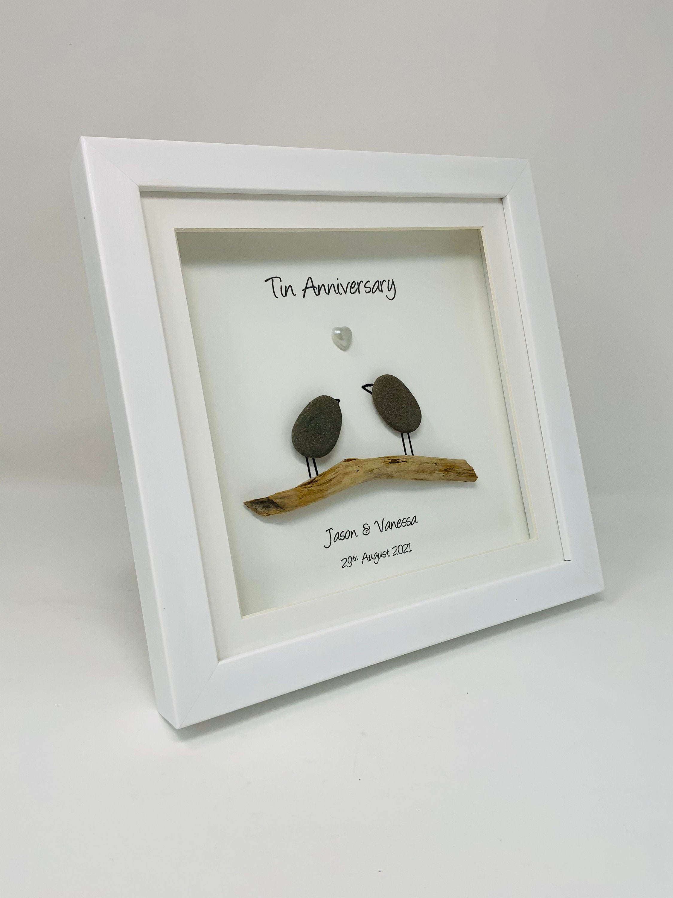 Cornice Portafoto In Legno Per 10° Anniversario Di Matrimonio - Regalo Per Coppia Con Targhetta A Cuore E Vetro Acrilico