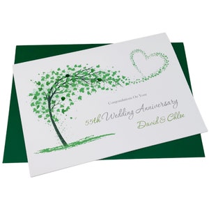Carte d'anniversaire de mariage pour 55 ans - Émeraude Carte de voeux pour le cinquante-cinquième anniversaire de 55 ans Cadeau Femme Mari Parents Couple Amis - Grand coeur