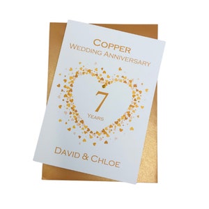 Carte 7e anniversaire de mariage - Cuivre 7 ans, septième anniversaire de mariage, carte cadeau femme mari couple amis - coeur d'amour