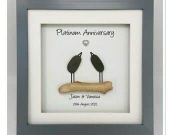 70th 70 Years Platinum Wedding Anniversary Gift Present Husband Wife Couple Picture Frame Personalised (Frame Colour Choice)  - Pebble Birds