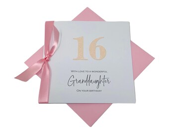Verjaardagskaart kleindochter - Gepersonaliseerde luxe wenskaart, cadeau - 17 kleuren - ELK JAAR - glitternummer