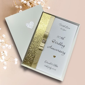 Kaart 50e huwelijksverjaardag - gouden 50 jaar vijftigste cadeau vrouw echtgenoot vriendin vriend - 18 kleuren om uit te kiezen - luxe strik