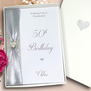 Carte 50e anniversaire - Carte de voeux de luxe personnalisée, cadeau pour grand-mère grand-père épouse mari frère soeur fils fille - choix de couleur