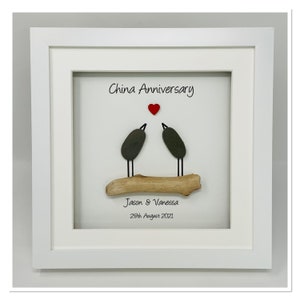 20º 20 anos China presente de aniversário de casamento presente marido esposa casal moldura personalizada (escolha da cor da moldura) - Pebble Birds