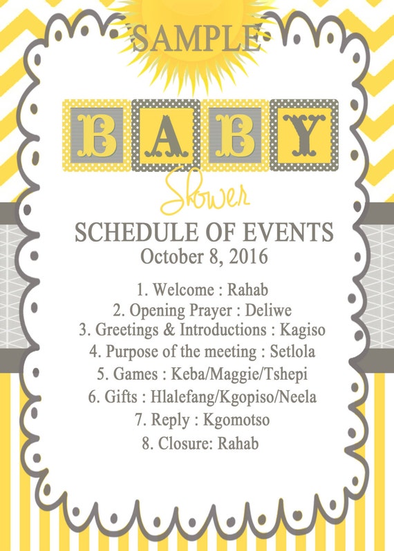 Schedule Of Event For Baby Shower Etsy