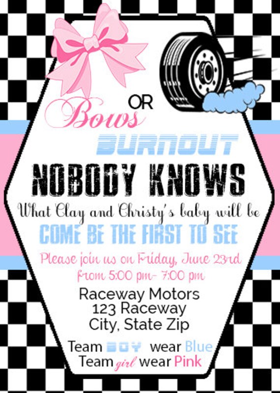 Burnout or Bows Gender Reveal Invitation Etsy