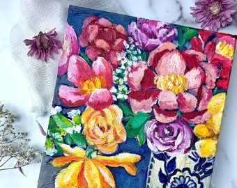 Blue Pottery and Flowers, Florals on Canvas